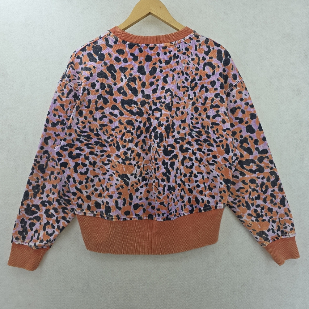 JoyLab Pink Leopard Crewneck Pullover Cropped Sweatshirt Women's Size Small - Picture 7 of 9